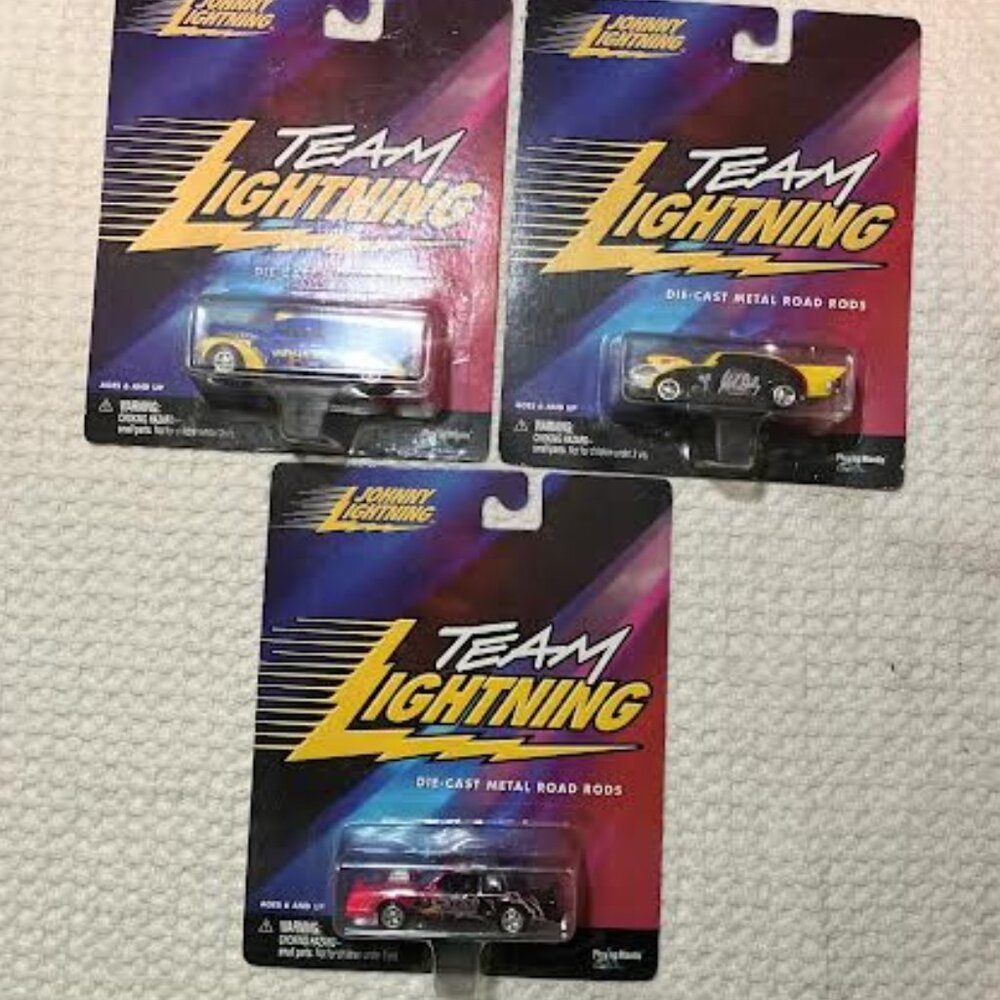 Johnny lighting collectible cars, 3 team light collectable cars.